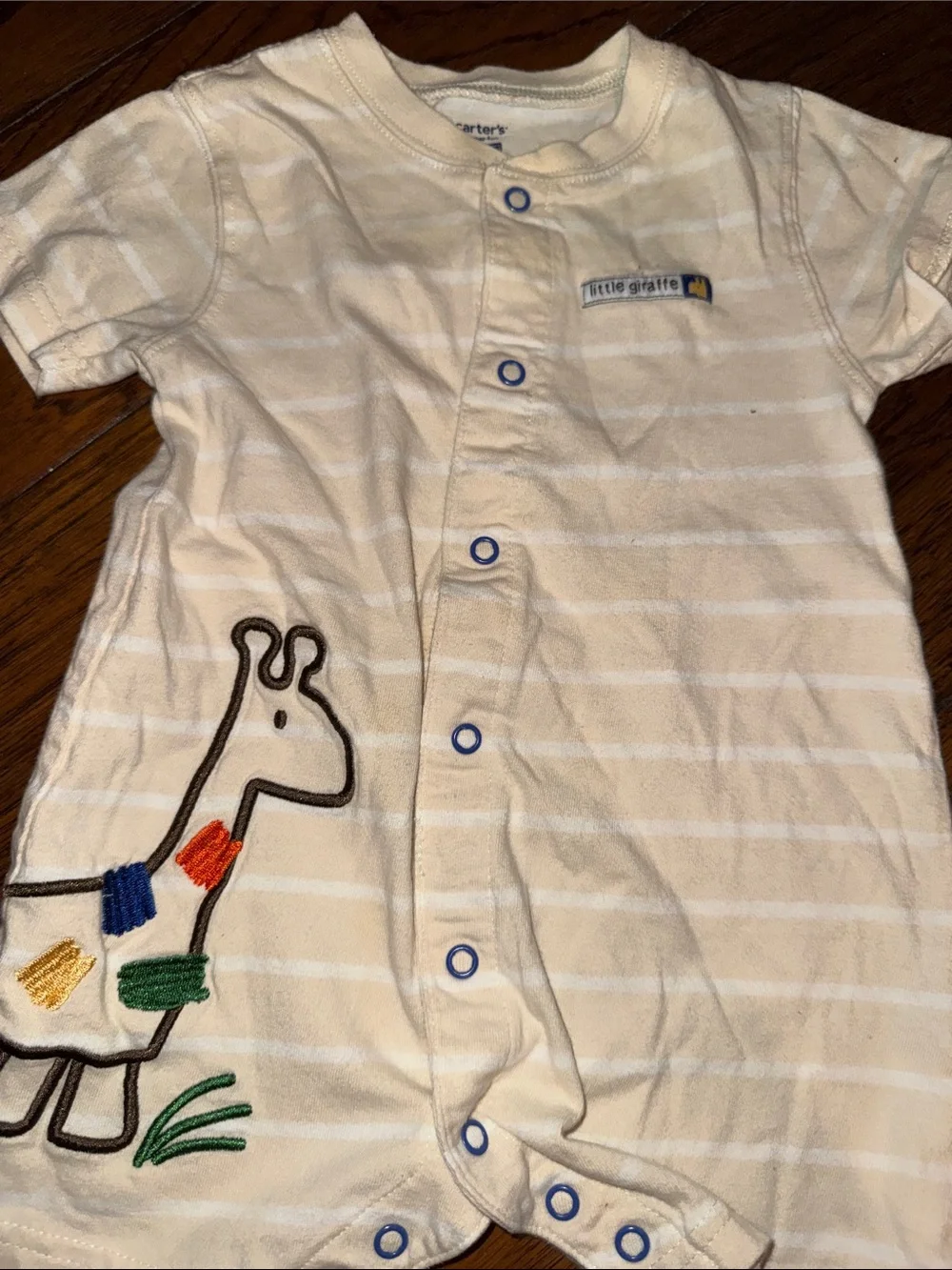 Carter's Blue & Cream Striped Baby One-Piece Bodysuits with Animal Appliqués